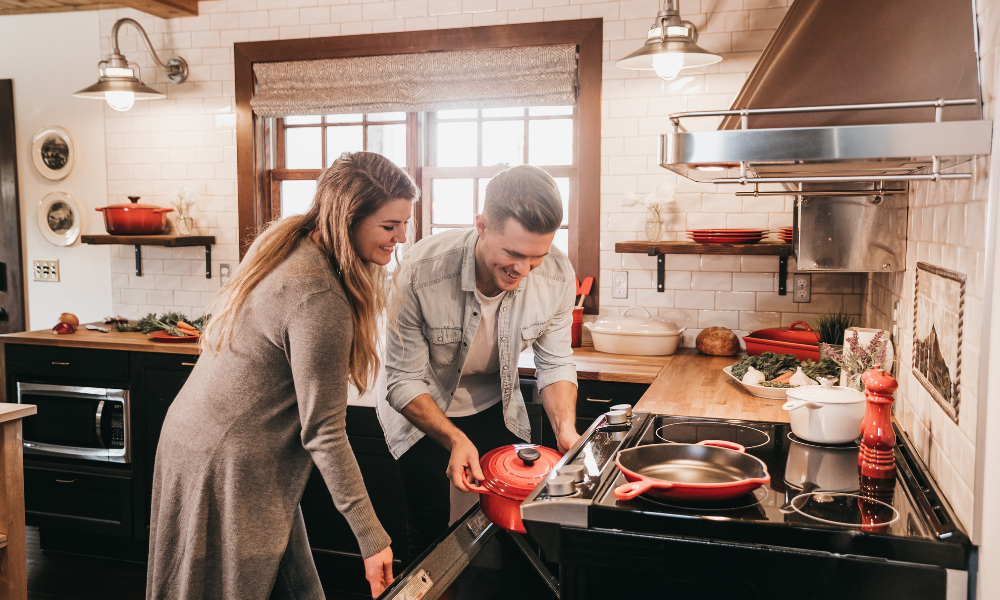 Couple helping each other at home